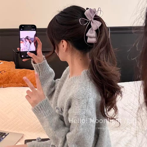 【慕奈】韩系高级缎面蝴蝶结发夹香蕉夹发饰女时尚百搭高马尾竖夹