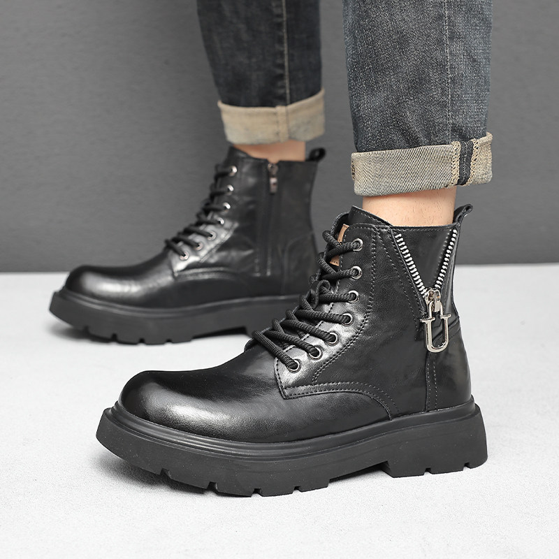 秋冬季软皮马丁靴男2025秋季新款真皮手抓皮防水皮鞋高端拉链靴子