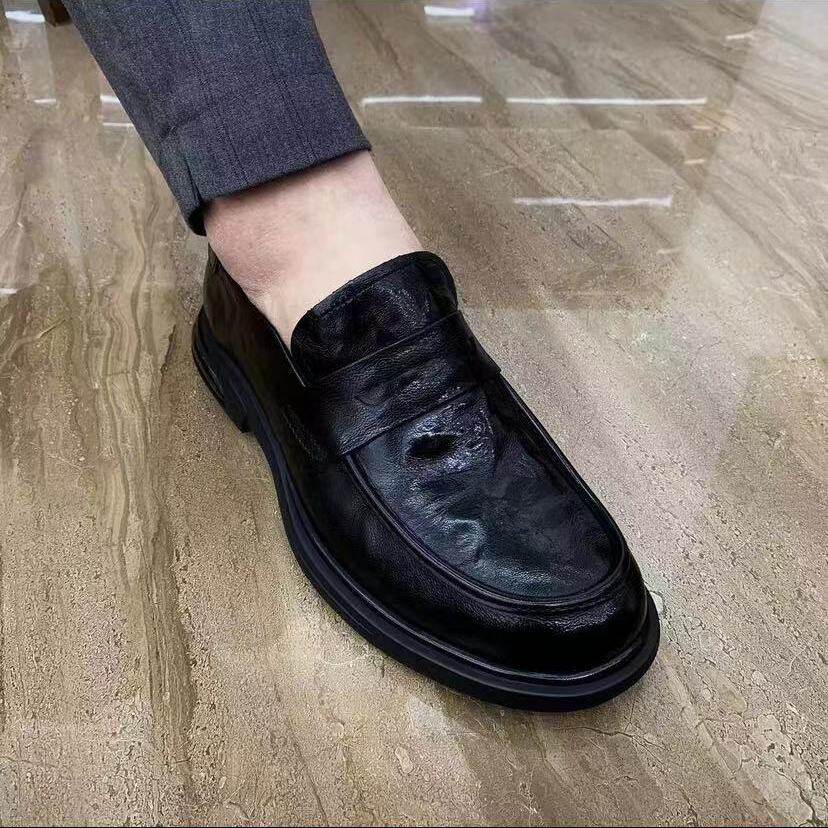 秋季牛皮男士皮鞋圆头时尚休闲鞋透气舒适男鞋