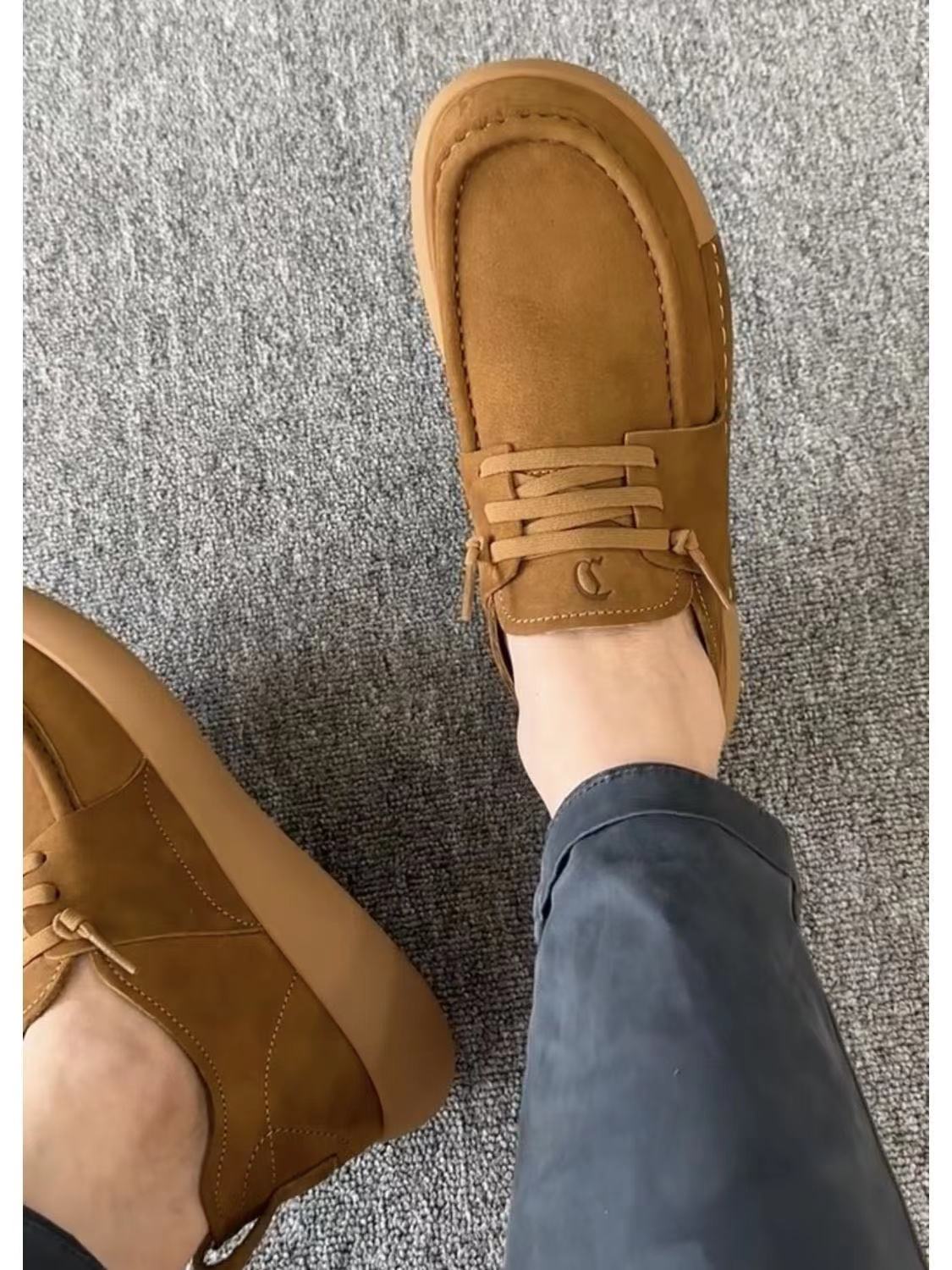 日系休闲乐福鞋纯牛皮翻毛皮男鞋