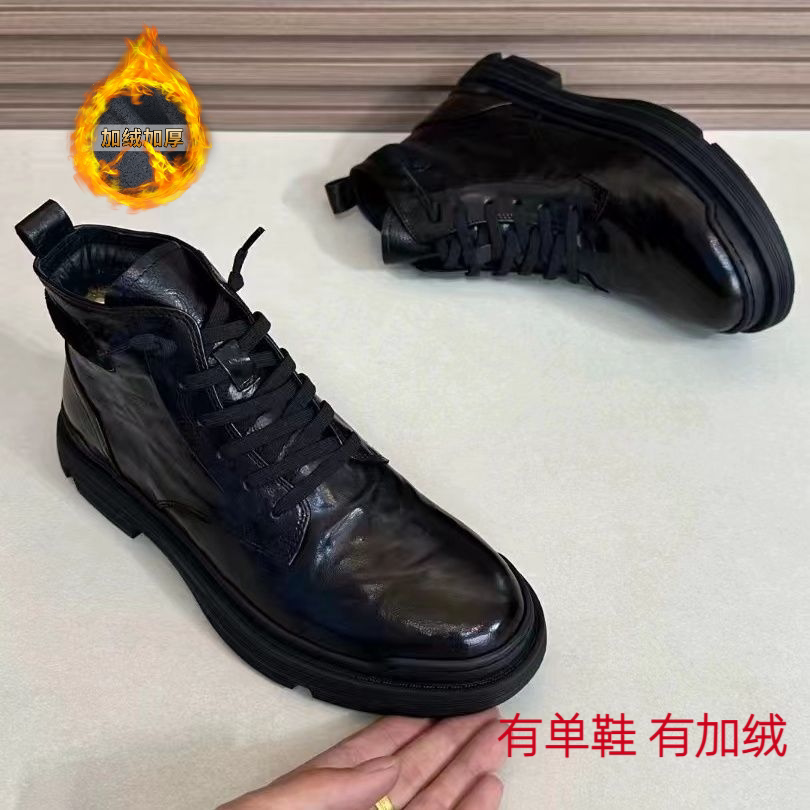 男士马丁靴系带水牛皮冬款款绒里保暖战狼马丁靴高帮商务休闲皮鞋