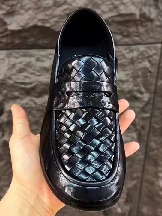 新品纯皮舒适休闲男编织豆豆鞋高品质时尚百搭帅气潮流懒人一脚蹬