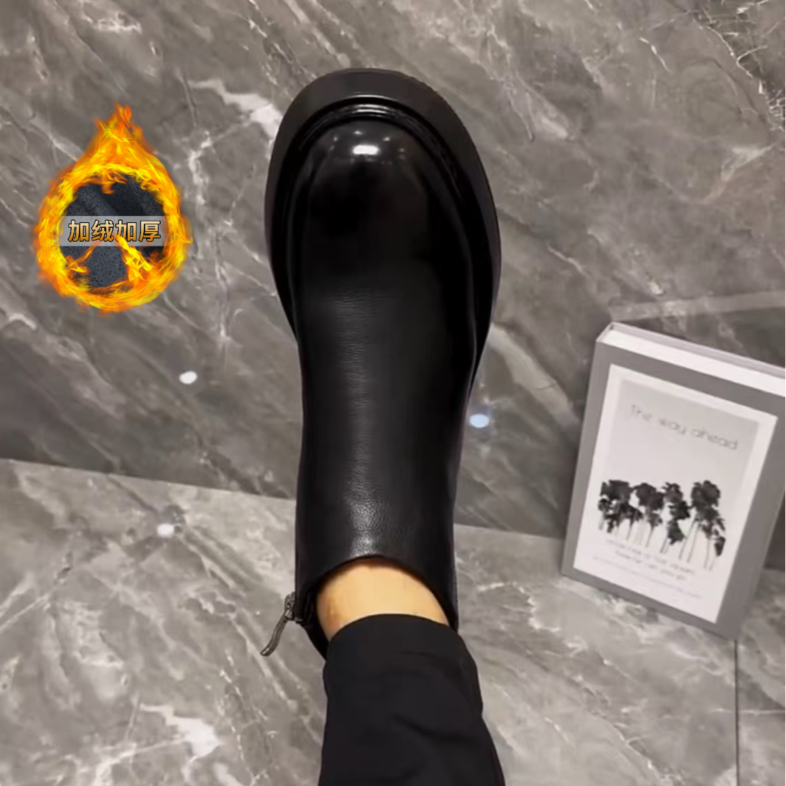 广州新品纯皮潮流时尚切尔西侧拉链牛皮休闲商务高帮男鞋