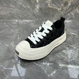 卓沅同款重奏梅花复古厚底女鞋增高做旧帆布鞋女明星款小白鞋