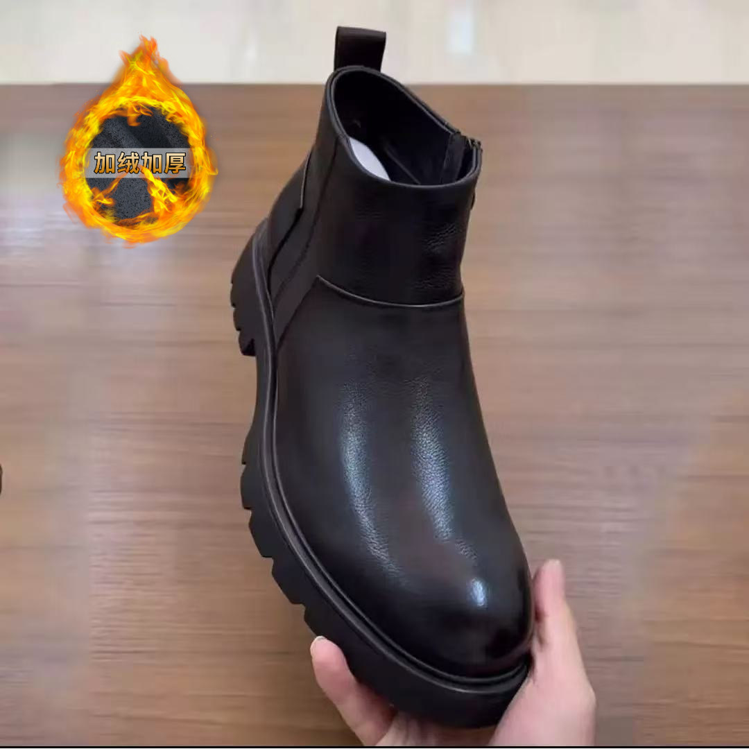 软皮面切尔西靴男款休闲百搭真皮舒适高帮皮鞋2025新款男士马丁靴