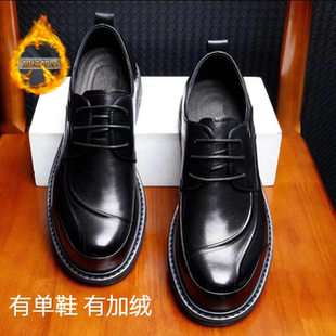 男鞋2025新款真皮大头男士高端潮流商务休闲厚底宽头通勤英伦皮鞋