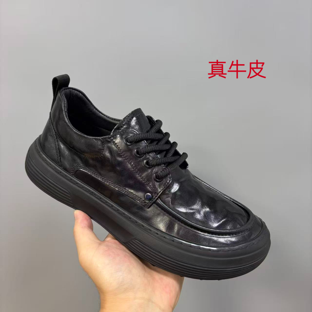 广州经典秋季新款百搭芒果头系带休闲皮鞋时尚舒适纯皮皮鞋