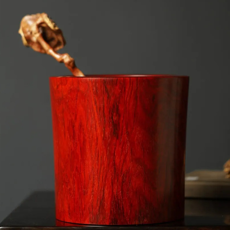 印度小叶紫檀木金星大笔筒一木挖膛书房办公桌红木摆件收藏工艺品