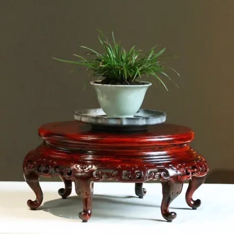 印度小叶紫檀如意纹三弯六足圆几底座花盆奇石盆景佛像加高红木