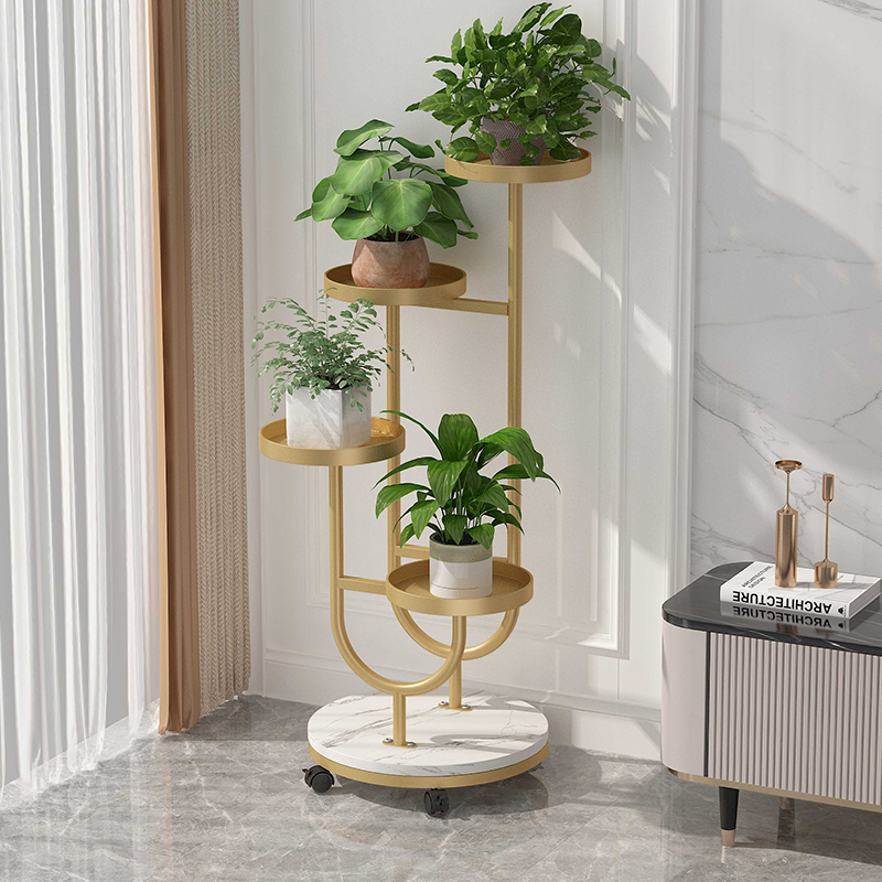 铁艺花架子客厅落地式多层2024新款轻奢高级感室内置物架阳台带轮