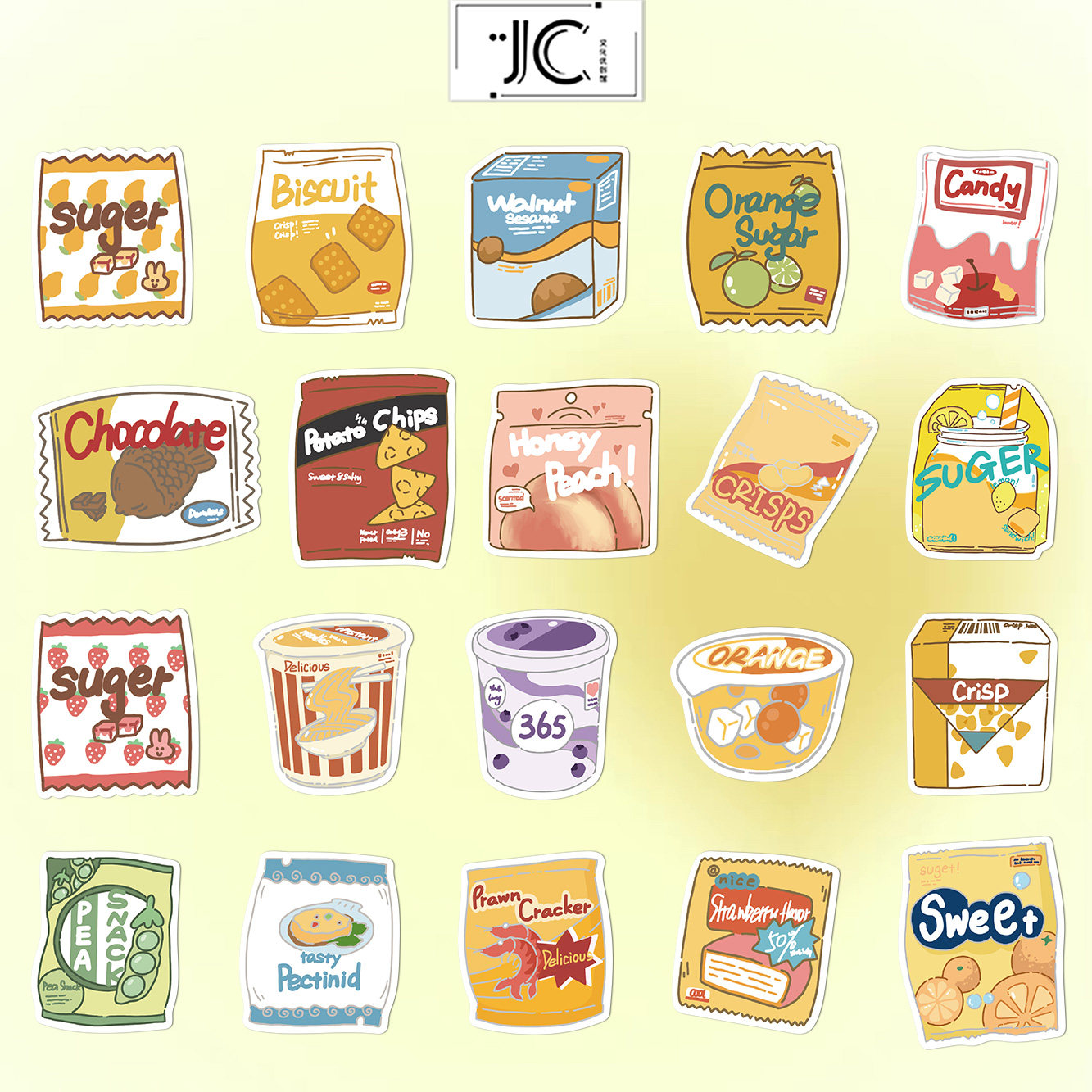 40张原创卡通手绘零食贴纸行李箱笔记本电脑保温杯桌面装饰贴画