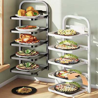 厨房多层备菜置物架家用多功能配菜盘壁挂可折叠收纳火锅专用托盘