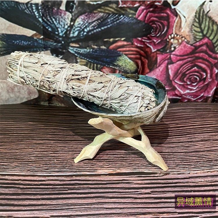 DEGAUSSED 크리스탈 캘리포니아 화이트 세이지 전복 껍질 거룩한 나무 스탠드 가정용 연기 향 홈 도구 장식