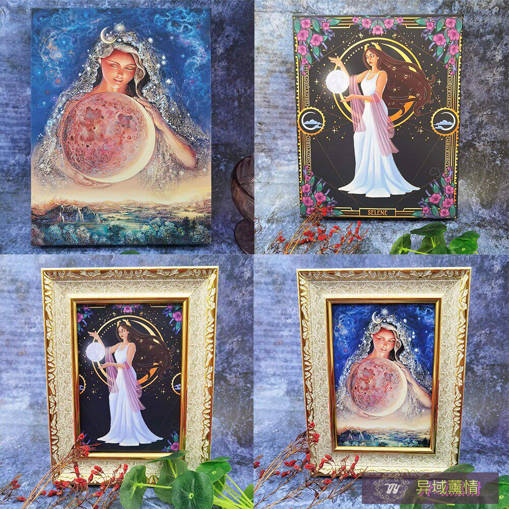 月亮女神moon彩色画像挂件照片画框油画布卡片七寸摆件客厅书桌