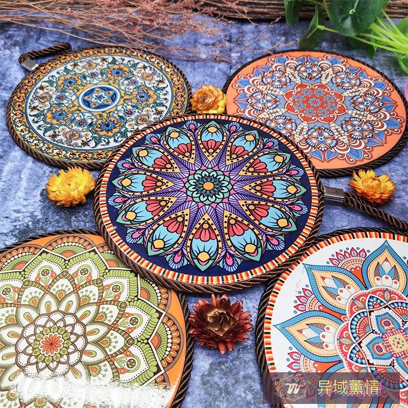 유럽 ??세라믹 단열 매트 LIFE FLOWER 만다라 캔들 트레이 크리스탈 장식 플레이트 코스터 티라이트 매트