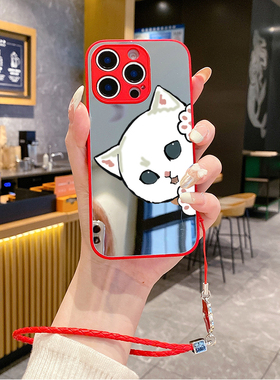 适用苹果16promax手机壳15plus补妆镜面ihpone14挂绳12pro新款iphon11套13网红xsmax防摔xs女款x7xr小猫8plus