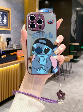 适用苹果16promax手机壳15plus补妆镜面ihpone14挂绳12pro新款iphon11套13网红xsmax防摔xs女x7xr史迪仔8plus