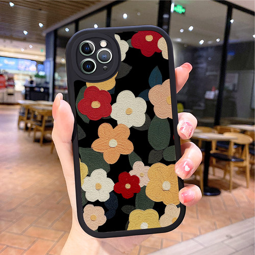 小羊皮花朵适用苹果15promax手机壳iphone12pro套16e带挂绳11全包8plus硅胶13新款14x8p7xs6s女xr软17air防摔