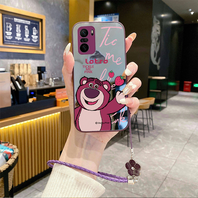 适用小米15pro手机壳14红米turbo4补妆镜面note13挂绳12Turbo新款10s草莓熊11Tpro3K80套70e至尊k40s k50+k60