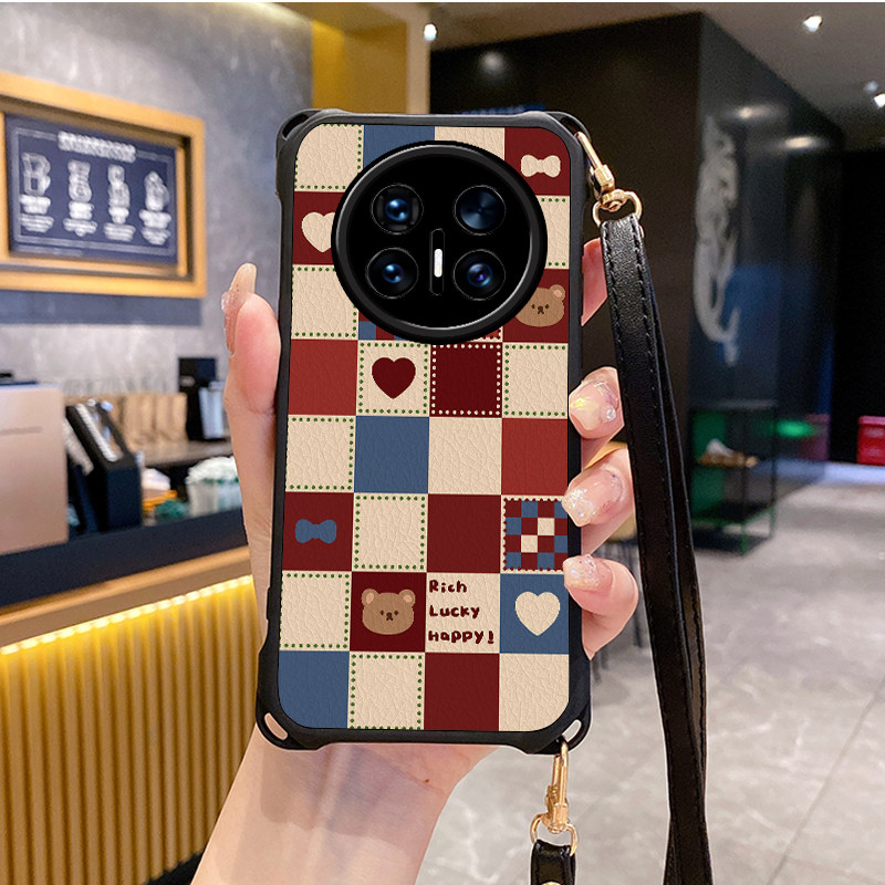 格子适用华为mate70手机壳斜跨挂绳mate70pro套MT60新品mαte50e新款maet40epro+鼎桥M40防摔30全包外壳曲屏
