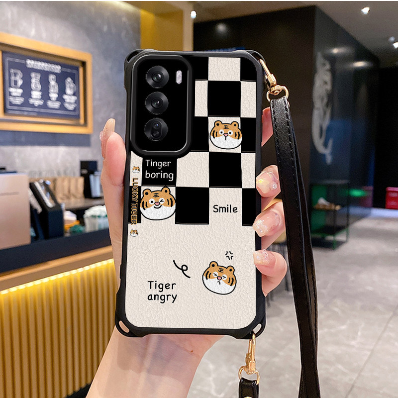 棋盘适用OPPOReno12pro手机壳Reno11斜跨10挂绳9s新款7se全包8新款6软5k潮4皮OPPOFindX8外壳OPPOK12套r17r15