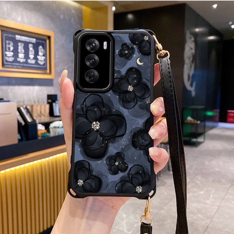 花朵适用OPPOReno12pro手机壳Reno11斜跨10挂绳9s新款7se全包8新款6软5k潮4皮OPPOFindX8外壳OPPOK12套r17r15