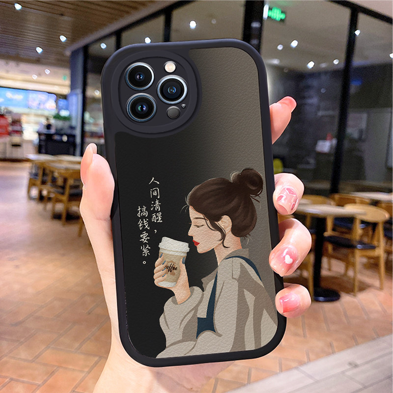 小羊皮女孩适用苹果15promax手机壳iphone12pro套16e带挂绳11全包8硅胶13plus新款14x8p7xs6s女xr软17air防摔