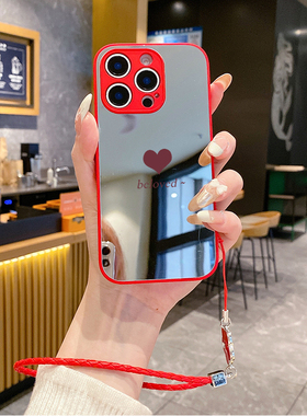 爱心适用苹果16promax手机壳15plus镜面ihpone14挂绳12pro新款iphon11套13网红xsmax防摔xs女x7xr潮8plus新品