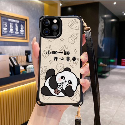 熊猫适用苹果16promax手机壳斜跨挂绳防摔iphone12pro新款ihpnoe11e套13网红15plus xs女iphon14x7xr潮8xsmax