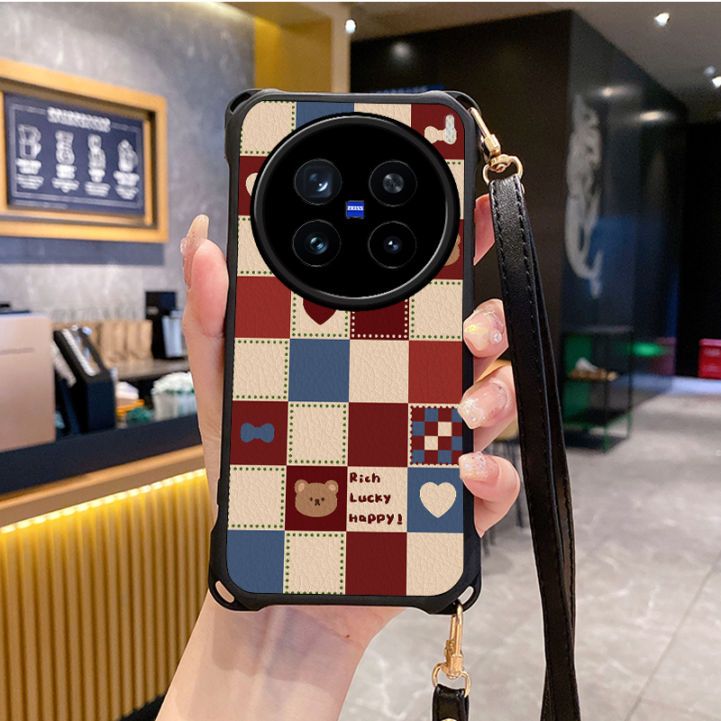 格子适用VIVOX200pro手机壳vivoY300pro斜跨i挂绳x100s新款promini52s套X90新品18x60潮VIVOS9 7s19 17 16 15