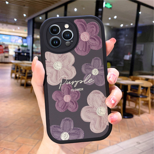 小羊皮花朵适用苹果15promax手机壳iphone12pro套16plus带挂绳11e全包8硅胶13新款14x8p7xs6s女xr软17air防摔