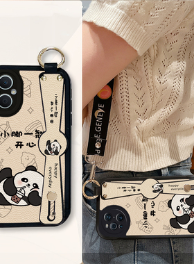 小羊皮熊猫适用opporeno10pro手机壳opppreon5腕带rone9斜跨opoorene7se新款opρorneo6十网红oρponeno8女