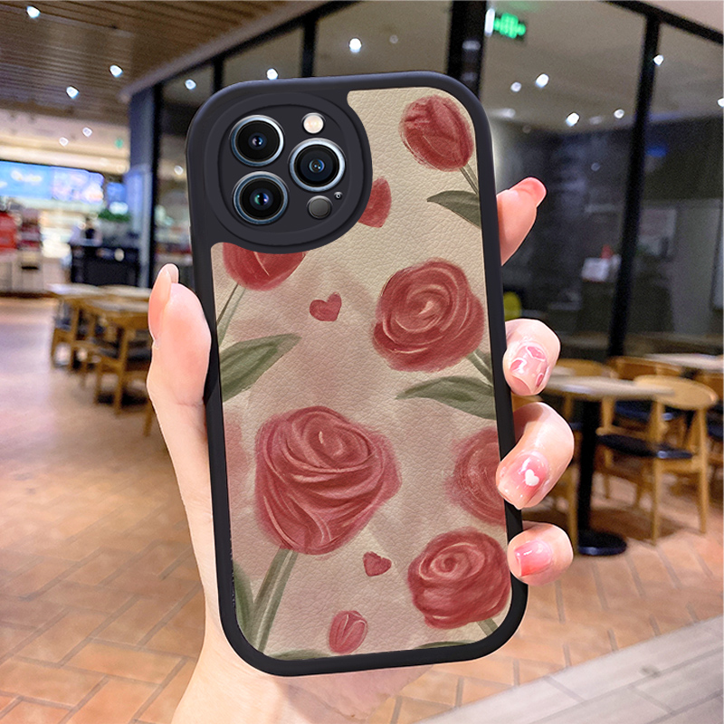 小羊皮玫瑰适用苹果14promax手机壳iphone12pro新款ihpnoe11 15plus男16e女潮x8xs7p6s网红3简约带挂绳17air