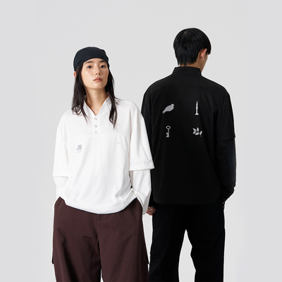 FMACM假两件拼接长袖宽松上衣