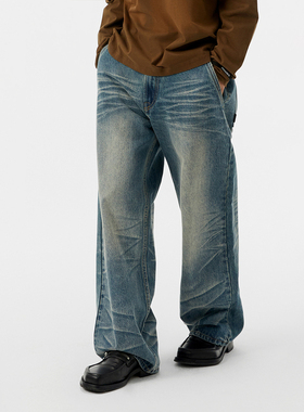 【王星越同款】FMACM闷与狂 内华达复古风水洗破坏设计直筒牛仔裤