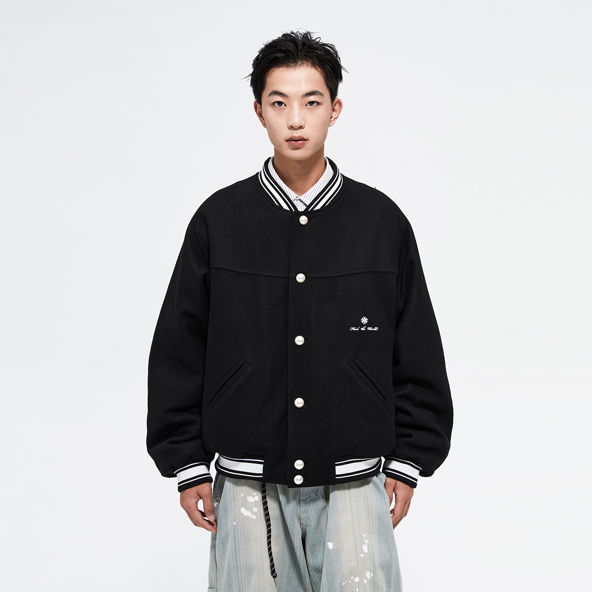 FMACM闷与狂 学院徽章复古重磅毛呢棒球夹克2024秋冬男女款棉外套