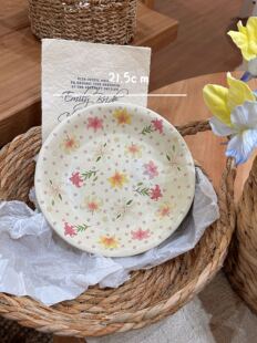 ins奶油风百合粗陶手感陶瓷高颜值米饭碗家用餐具甜品盘菜盘面碗