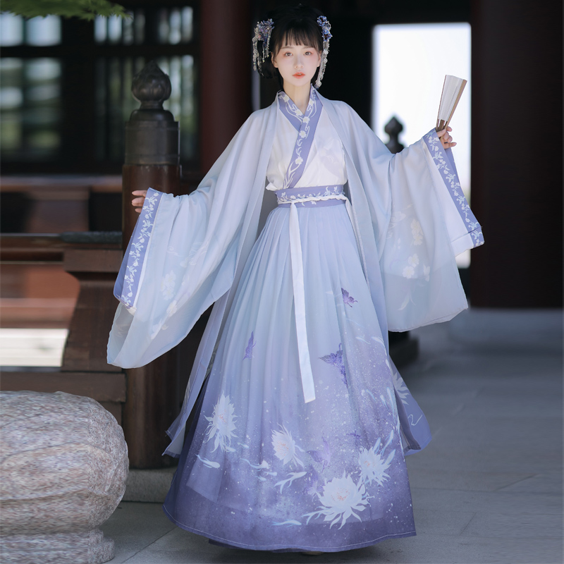 魏晋风交领齐腰襦裙中国风cp套装