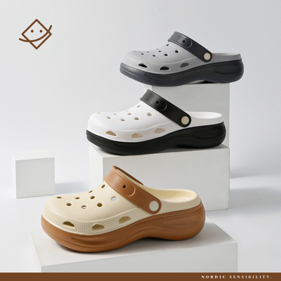 珂缔缘ins风撞色软底沙滩户外透气防滑厚底男女款增高休闲洞洞鞋