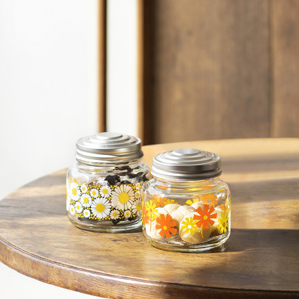 迦乐进口日本aderia石冢硝子昭和复古绘画玻璃密封罐零食罐储物罐