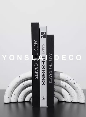 现代简约创意水磨石书档摆件书架书房博古架卧室样板间软装饰品