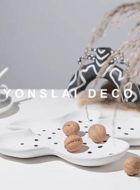 简约不规则白色陶瓷首饰收纳托盘摆件干果盘餐具样板间客厅软装