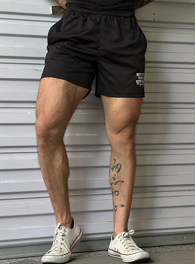 VANQUISH BODYBUILDING男黑色网眼运动短裤速干吸汗透气健身训练