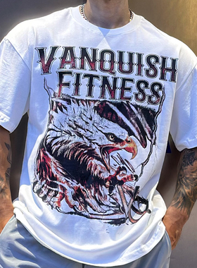 英国Vanquish男女VQ宽松休闲大码运动短袖复古老鹰弹力水洗棉T恤
