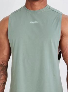 VANQUISH ESS系列男士纯色无袖运动T恤健身训练背心纯棉圆领透气