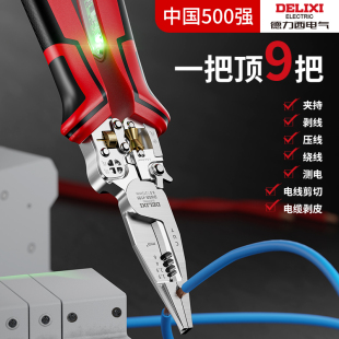 德力西剥线钳多功能电工专用钳子带测电笔万用尖嘴新款 电工剥线钳