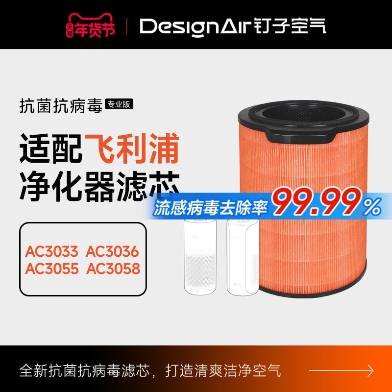 适配飞利浦空气净化器AC3036/AC3033纳米净护过滤芯FY3140过滤网