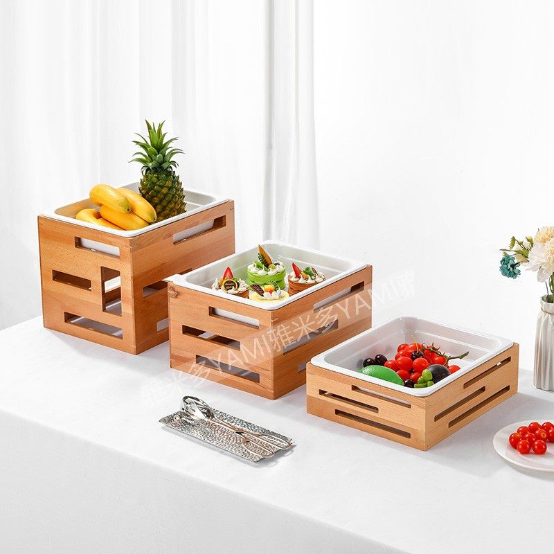 自助餐展示盘架实木镂空面包筐凉菜冷餐摆台架水果沙拉油炸小吃盆