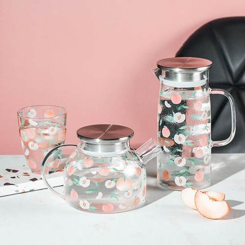 西比尔蜜桃玻璃冷水壶耐高温电陶炉蜡烛加热茶具凉白开水壶套装
