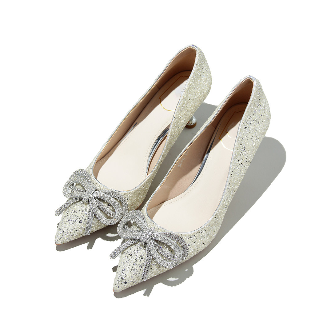 FRENCH CRYSTAL DIAMOND BUTTERFLY WEDDING SHOES MASTER WEDDING DRESS XIUHE TWO WEAR BRIDAL SEQUIN SHOES PRINCESS BANQUET STILETTO HEELS